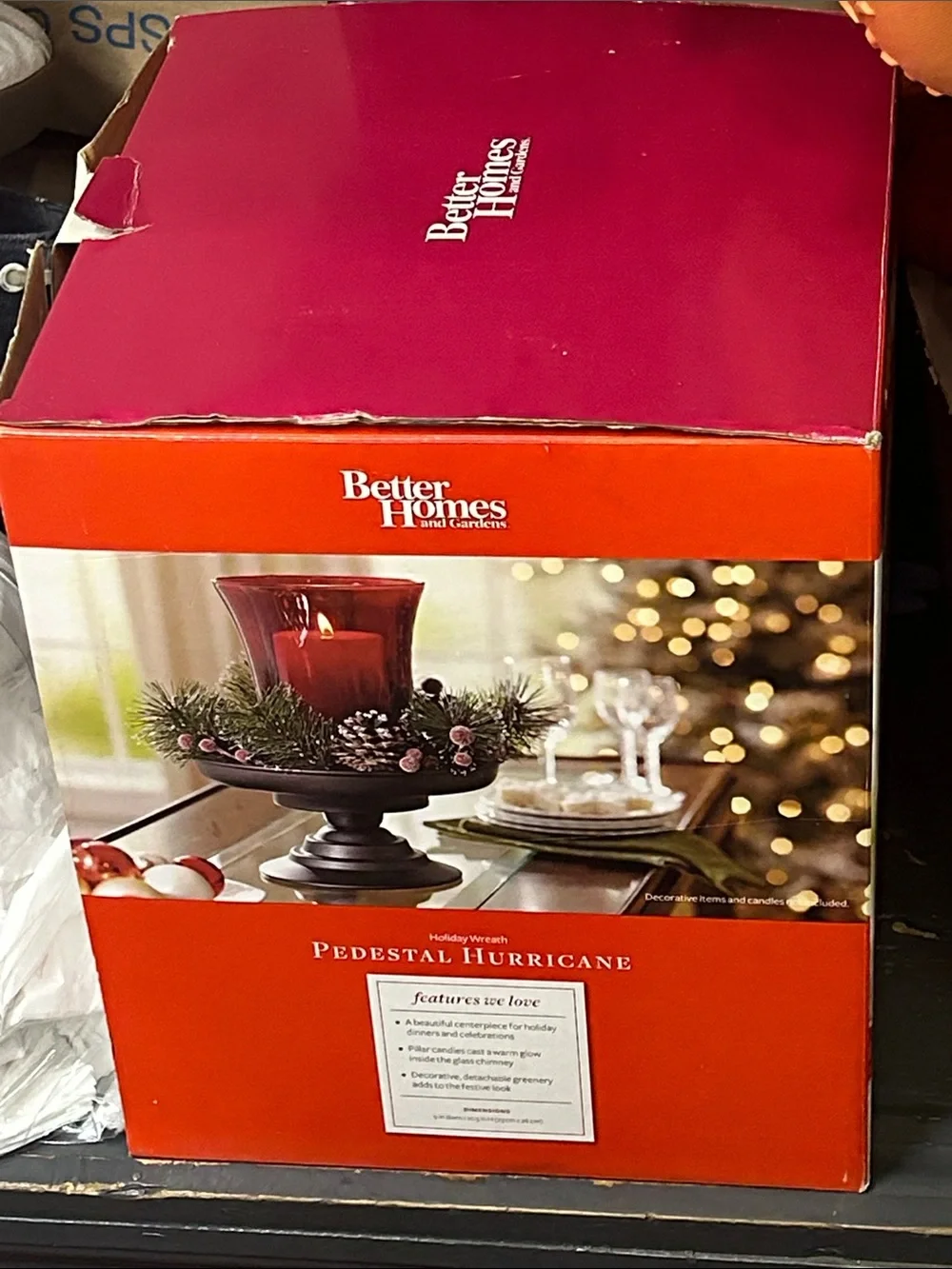 Better Homes And Gardens Red and Black Pedestal Hurricane Candle Holder Box