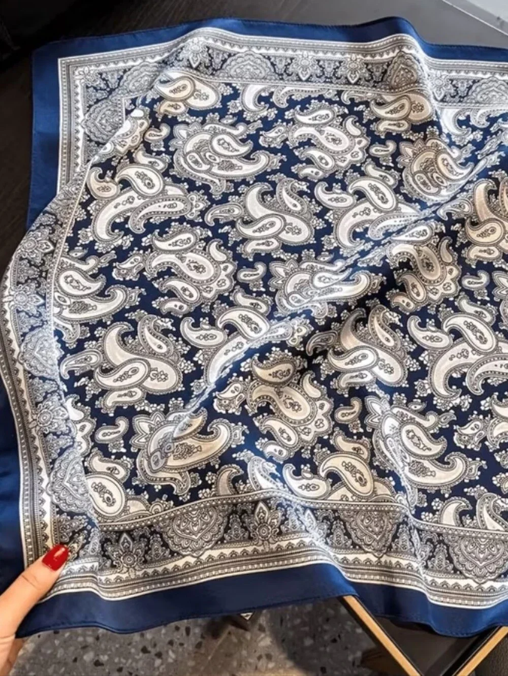 Silk-feel  Navy Paisley Pocket Square - Neck Scarf , Head Scarf