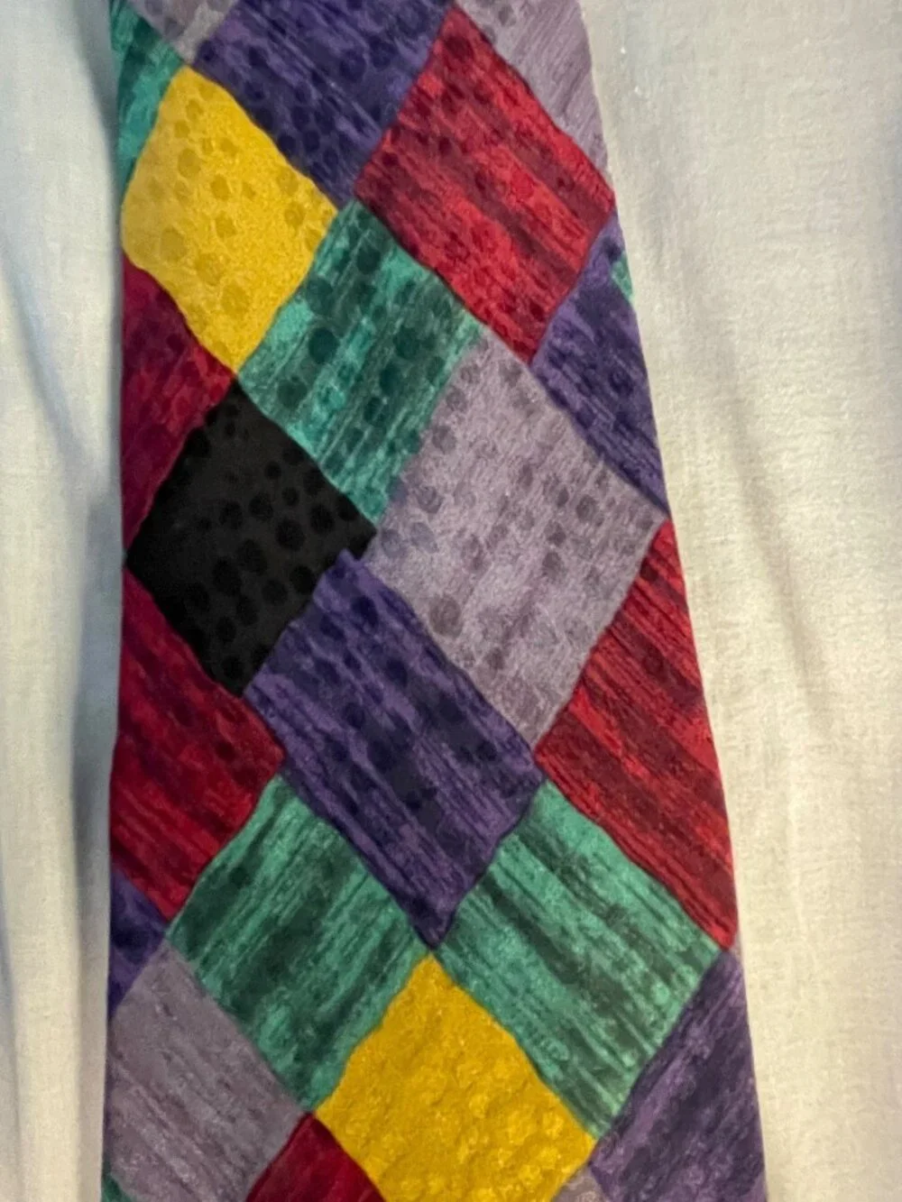 Zanzara Carnaval De Venise Mens Silk Tie Multicolor Geometric Patchwork Design