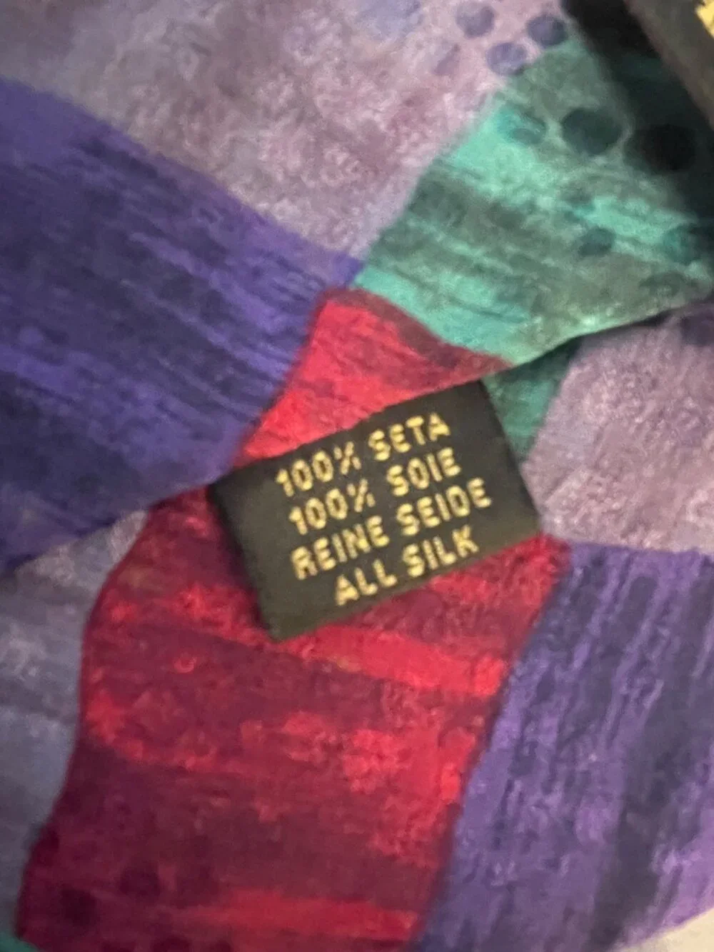 Zanzara Carnaval De Venise Mens Silk Tie Multicolor Geometric Patchwork Design