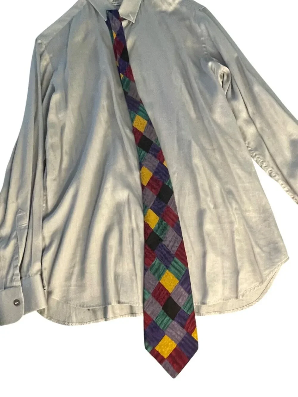 Zanzara Carnaval De Venise Mens Silk Tie Multicolor Geometric Patchwork Design