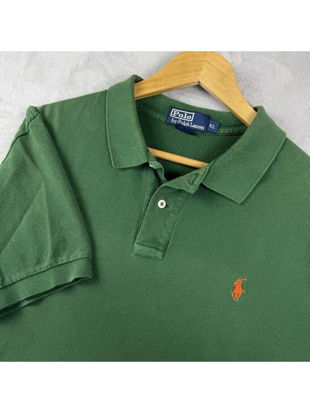 Polo Ralph Lauren Polo Shirt Green Orange Pony Men XL VTG SL Preppy Casual IVY