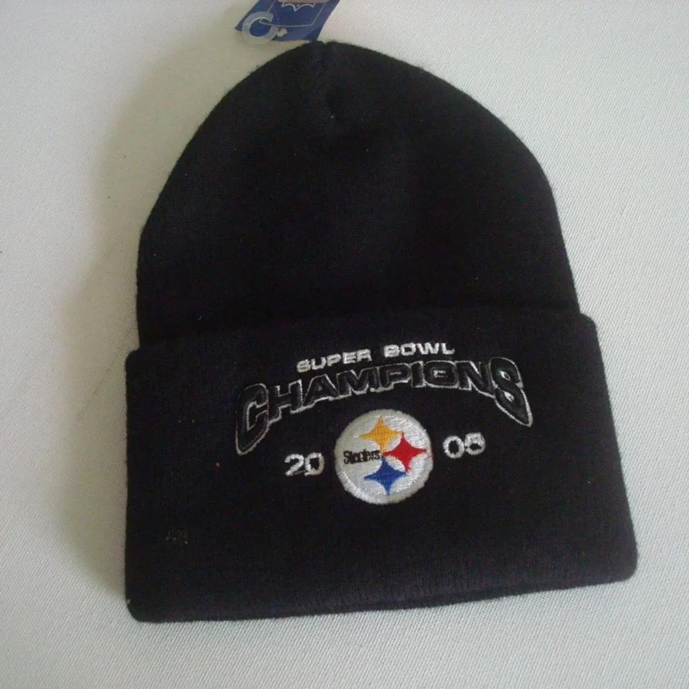 STEELERS‎ SUPER BOWL   DEADSTOCK TOBOGGAN KNIT VINTAGE BEANIE SKULL HAT CAP OO