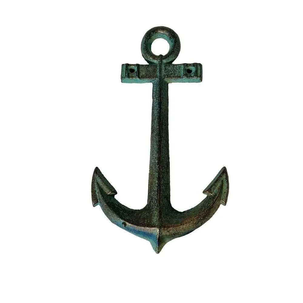 Nautical Anchor Green & Gold Cast Iron Anchor Wall Hanging Decor Beach House
