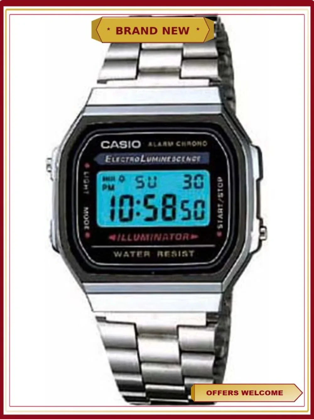 Vintage Square Digital Sport Watch Steel Bracelet Alarm Stopwatch