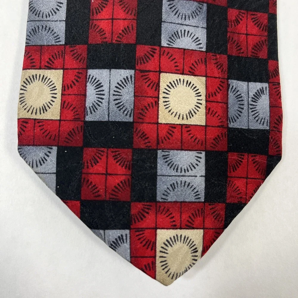 J Blades and Co Mens Tie  4 in W x L 63 in Silk Red Black Silver Blue