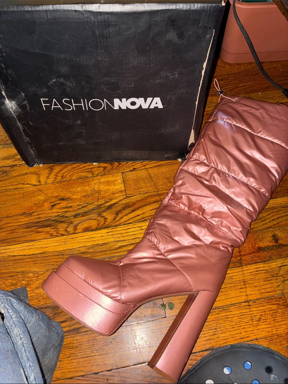Fashion Nova Quilted Rose Mauve Platform Over-the-Knee Boot