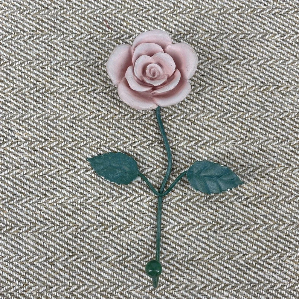 Pink Enameled Rose Wall Hook Shabby Chic French Country Cottagecore 8'
