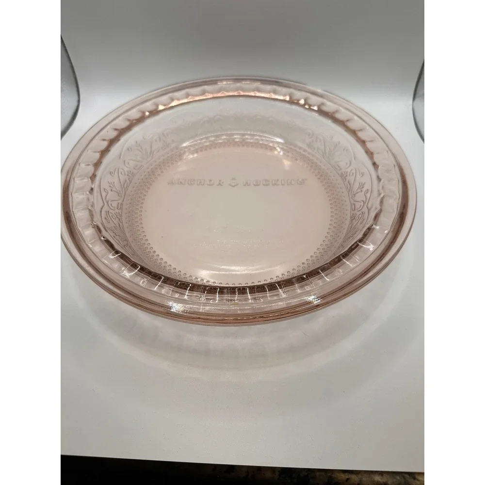 Anchor Hocking Pink Depression Glass Pie‎ Dish Coronation Pattern 9.25 Inch