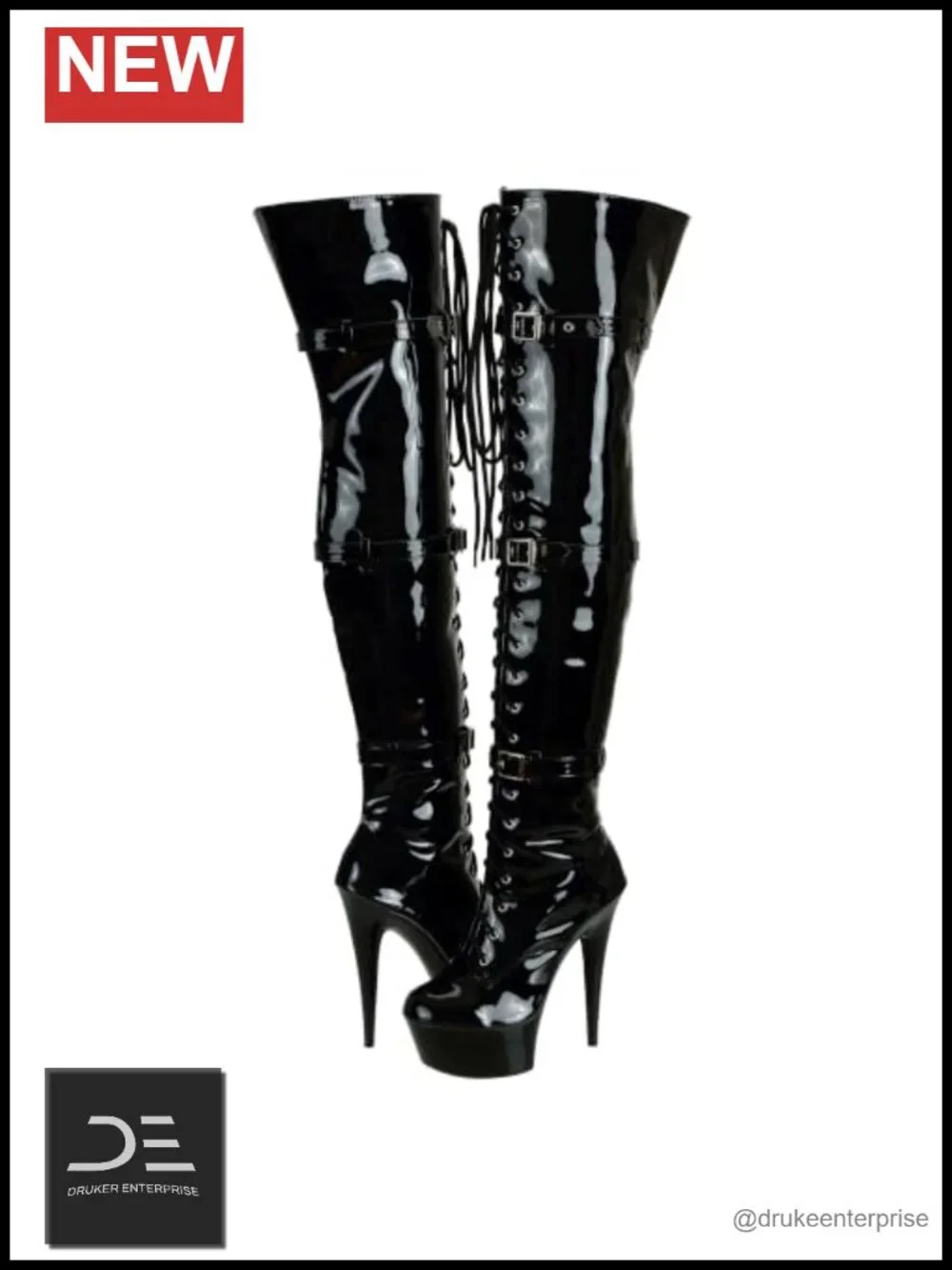 SheSole Patent Leather Thigh High 15CM Stiletto Heel Dancer Boots Zipper Lace