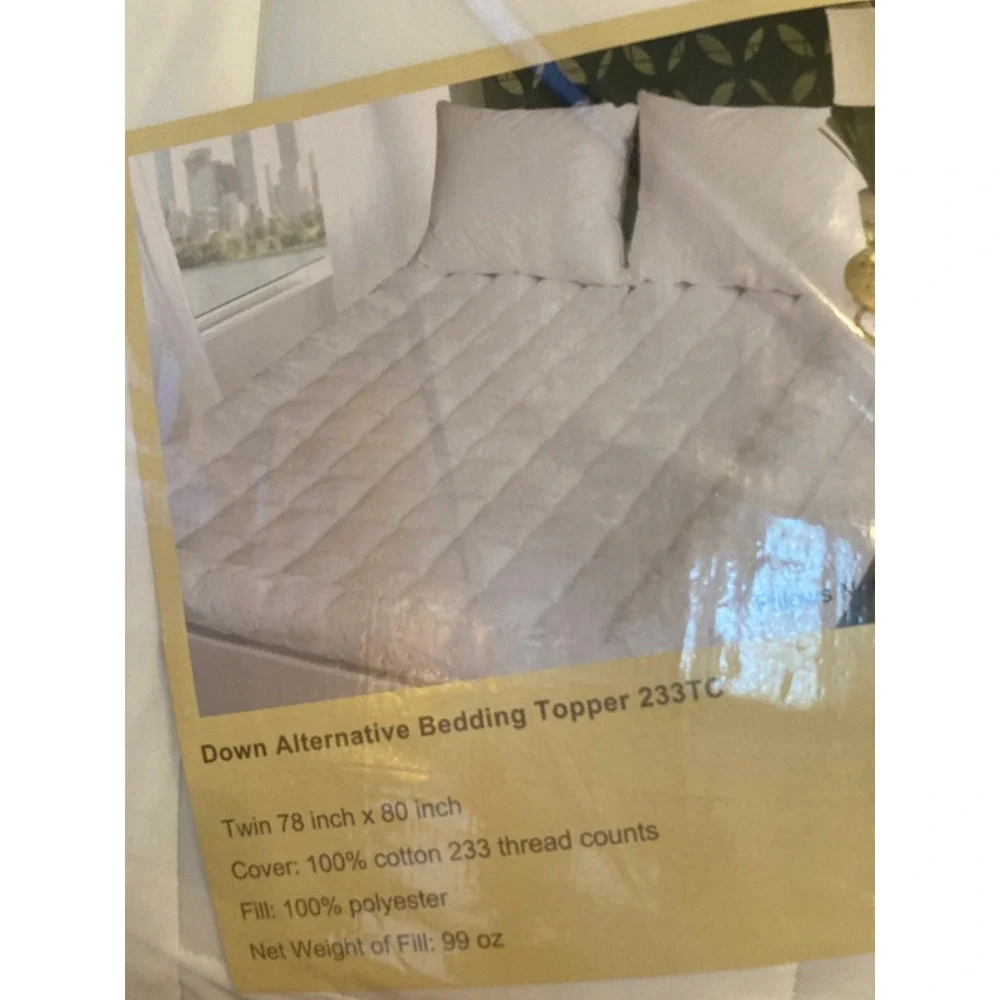 Twin Down Alternative Bedding Topper 233TC 100% Cotton Cover 78x80 White