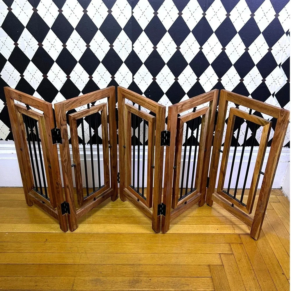 5 Panel Pet Gate Freestanding Wood & Metal  Room Divider 65x25 Inch