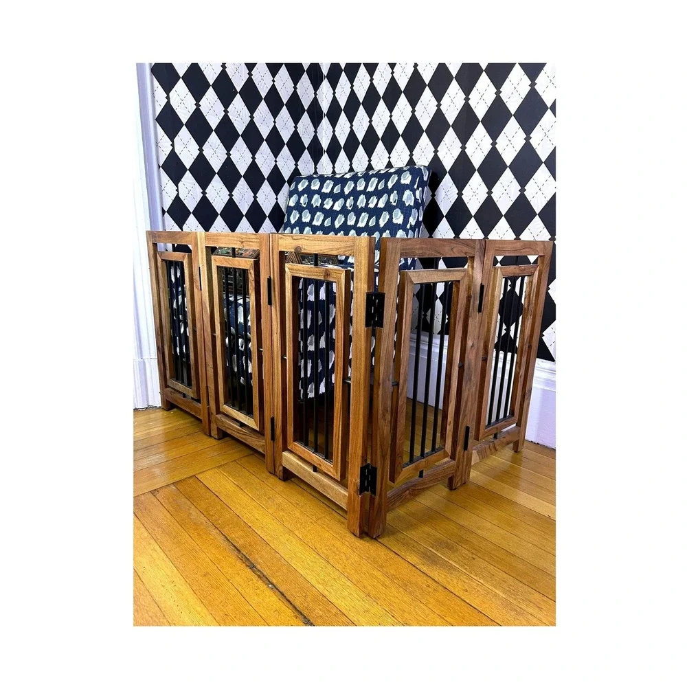 5 Panel Pet Gate Freestanding Wood & Metal  Room Divider 65x25 Inch