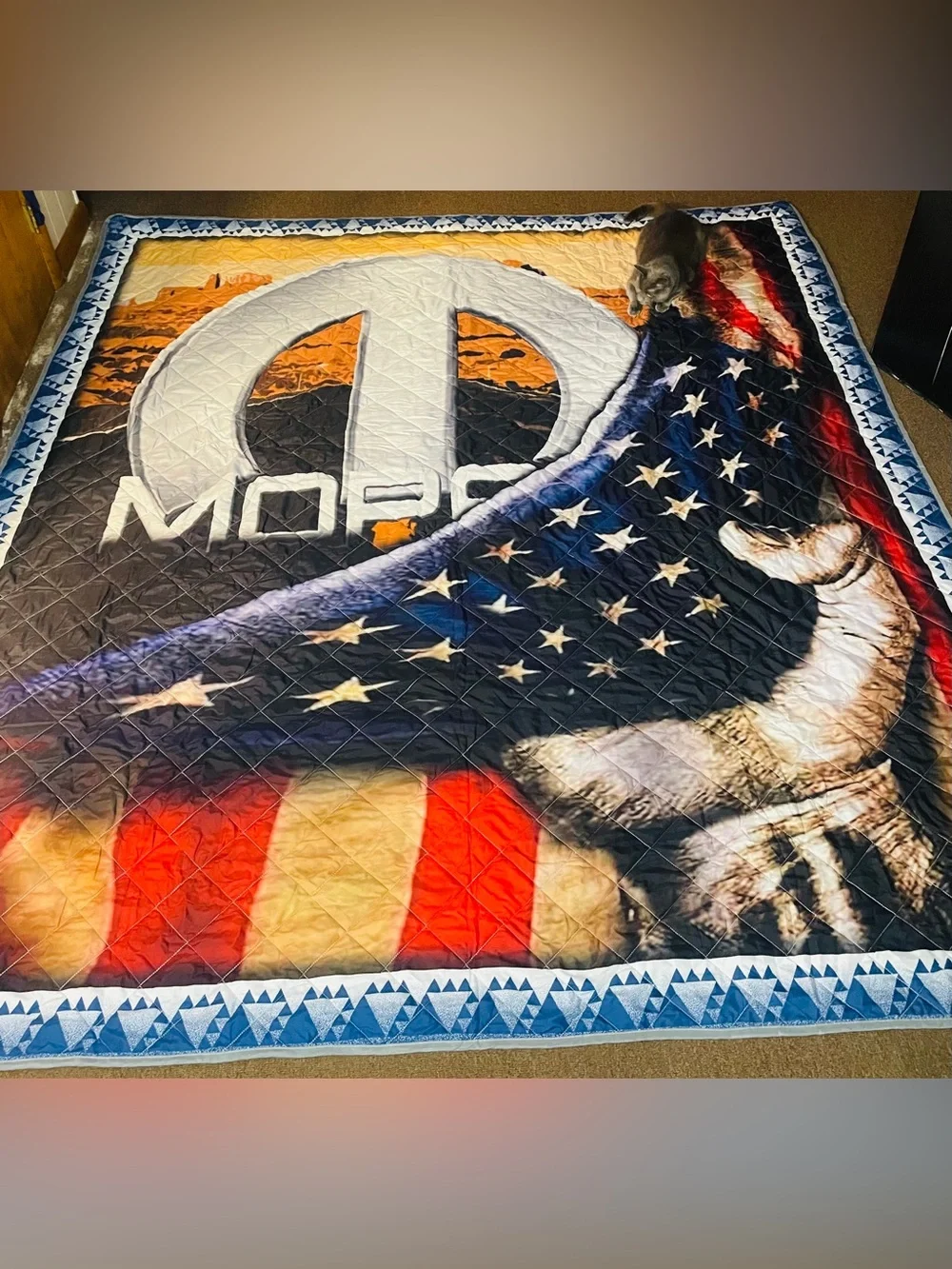 Patriotic American Flag Muscle Car Fan Blanket King Size Garage Man Cave Throw