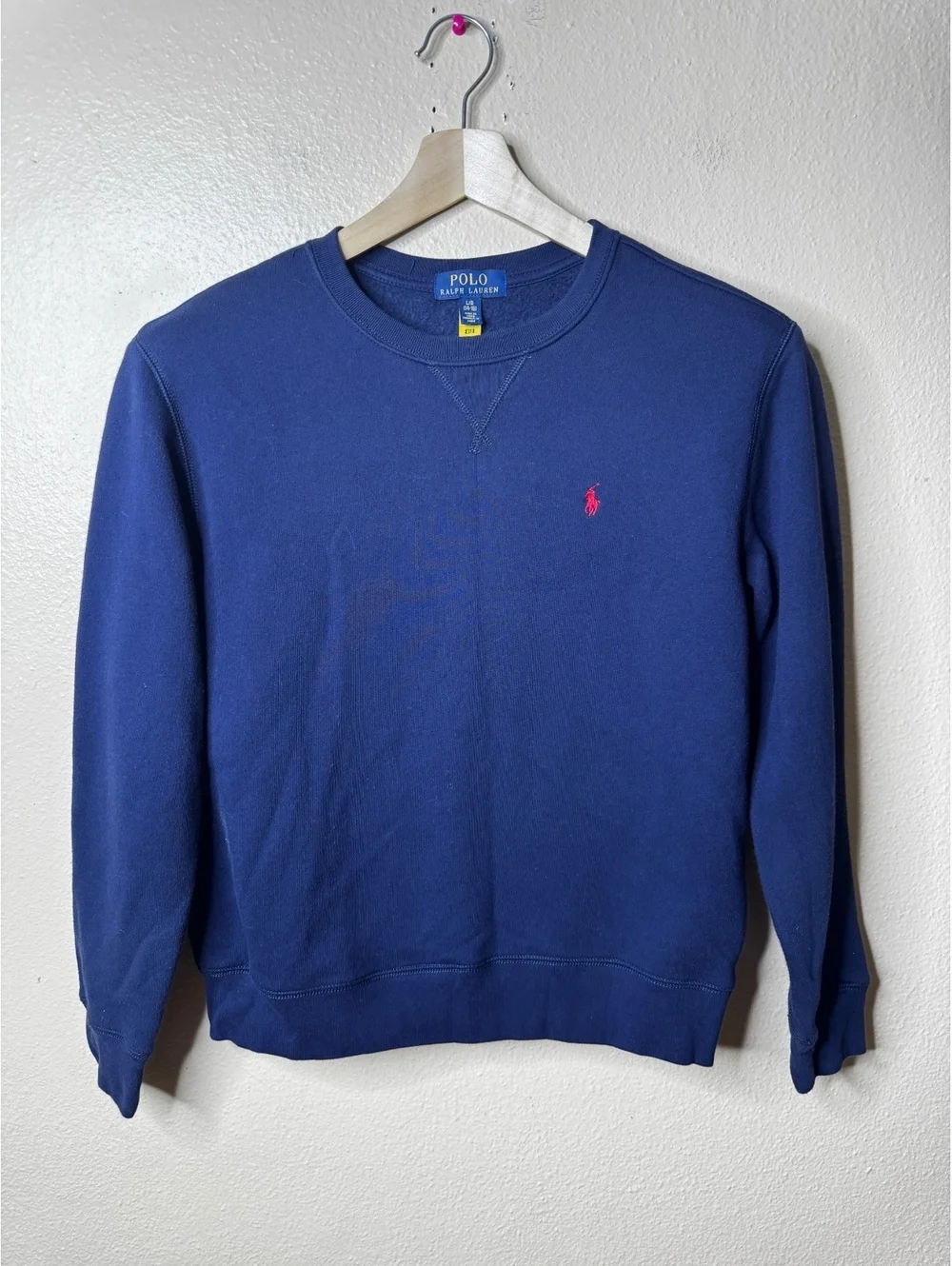 Polo Ralph Lauren Boys L 14-16 Blue Crewneck Sweatshirt Red Pony Logo