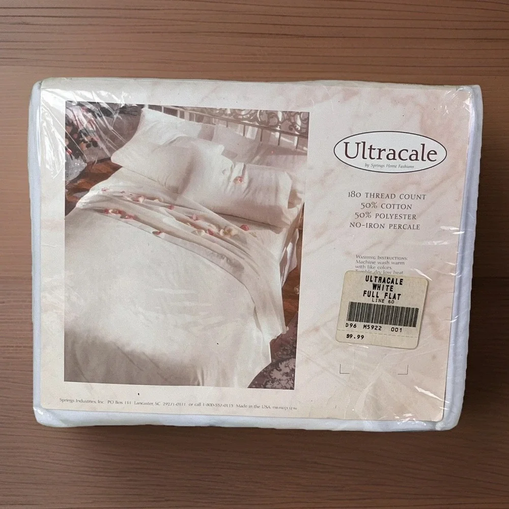 ULTRACALE Full Flat Sheet WHITE Springs Home Fashions No-Iron Made In USA Vtg