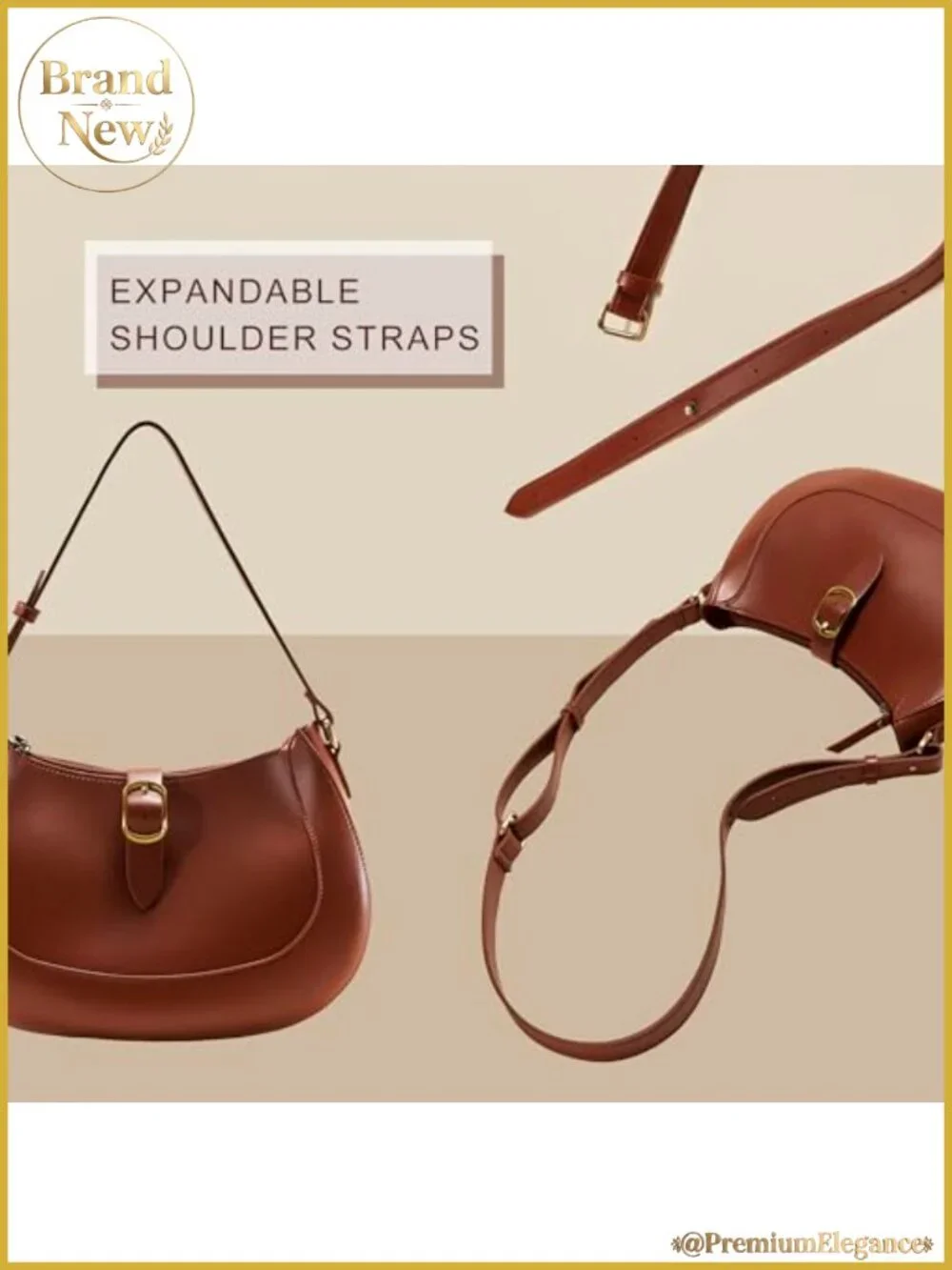Vegan Leather Crescent Hobo Bag with Adjustable Strap and Detachable Clutch
