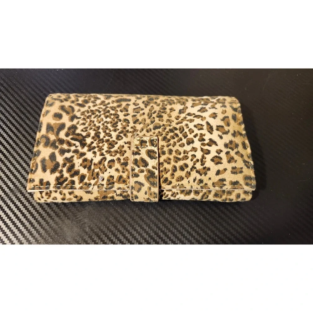 Reed and Barton Tri-Folding Travel Jewelry Clutch – Leopard Print, Faux Suede