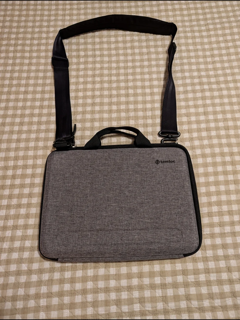 tomtoc Gray Laptop Shoulder Bag for Men with Adjustable Strap