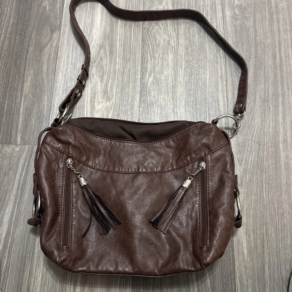 Dark brown leather purse shoulder bag hobo