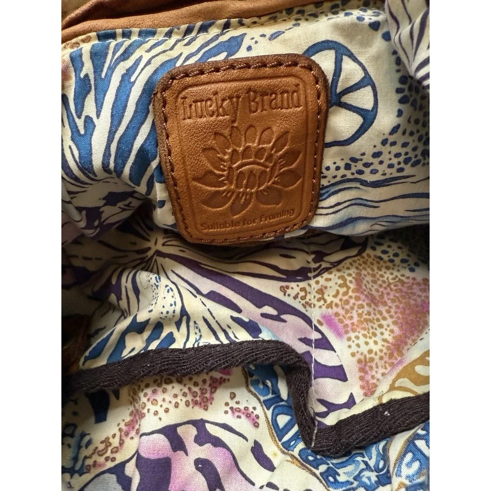 Lucky Brand Vintage Canvas Leather Shoulder Hobo Purse Bag 13x15