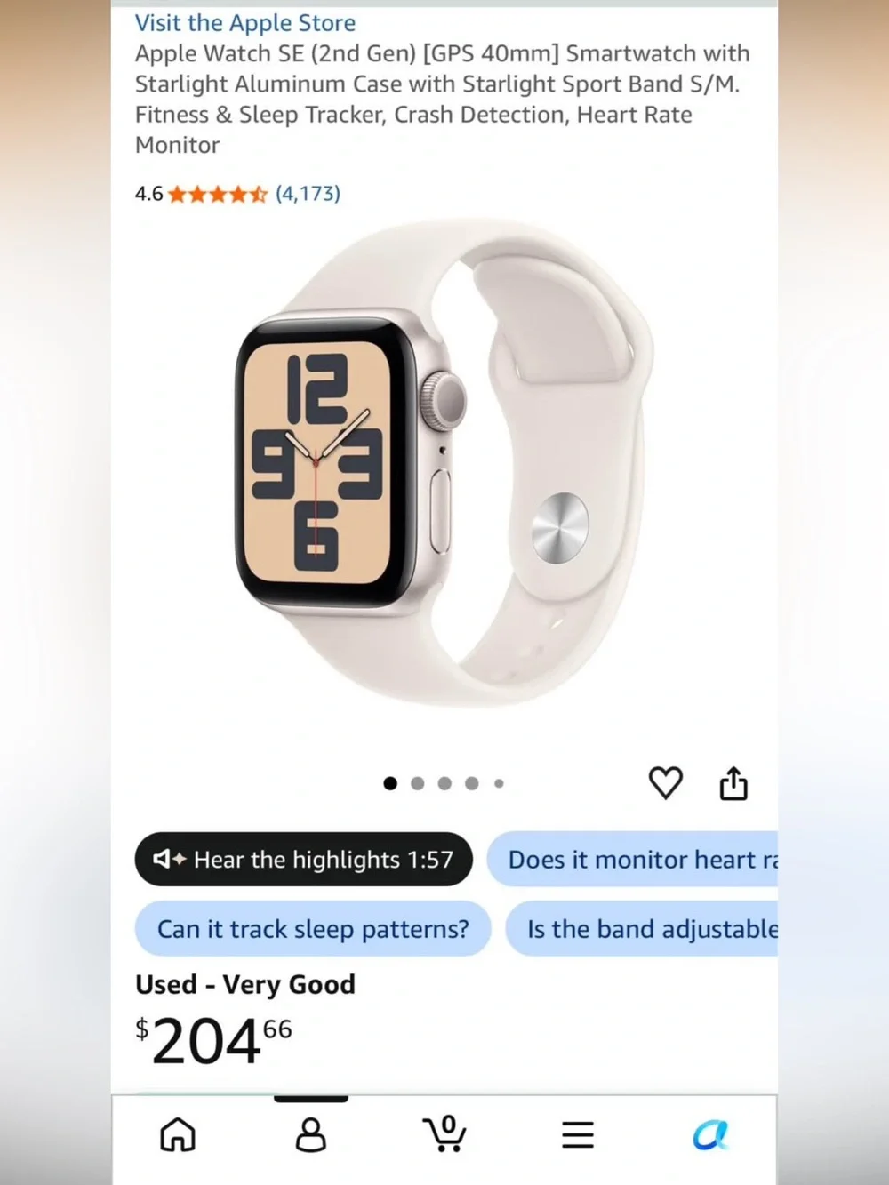 Apple Watch SE (2nd Gen) Starlight Aluminum with Starlight Sport Band