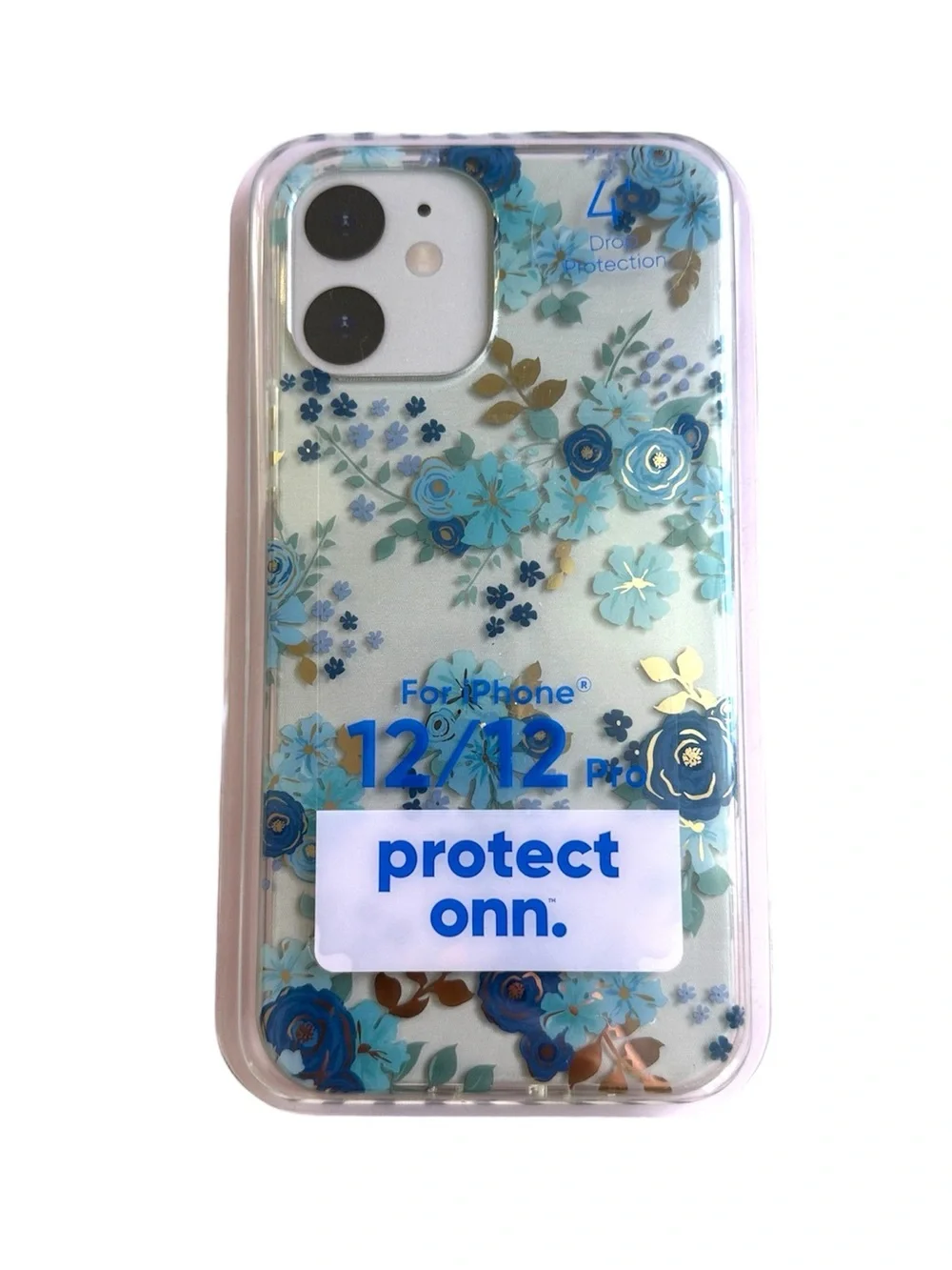 iPhone Case Blue Gold Foil Metallic Floral Brand New for iPhone 12/12 Pro