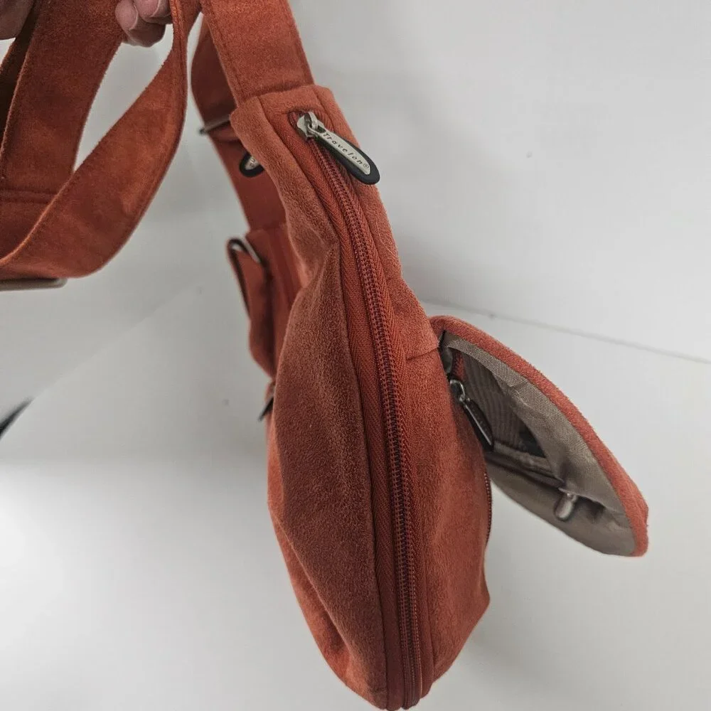 Vintage Travelon Hobo Bag Microsuede Orange Travel Boho Crossbody Expandable