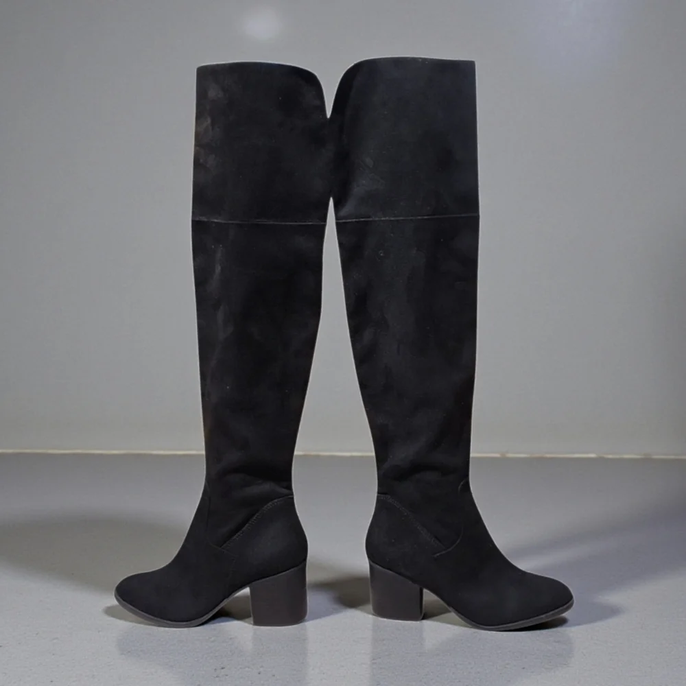 BP NORDSTROM Luke OTK Boots 6 Black Vegan Suede Over the Knee Fold Down Tall