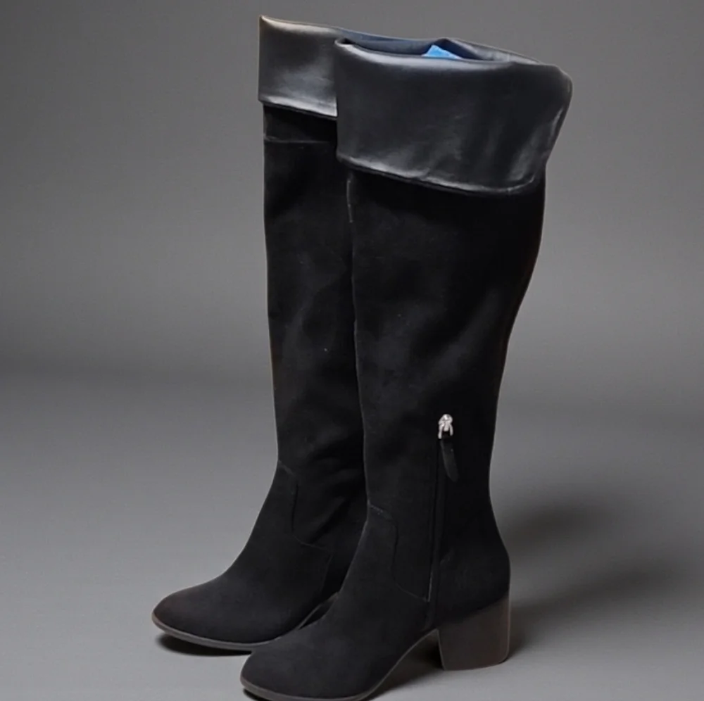 BP NORDSTROM Luke OTK Boots 6 Black Vegan Suede Over the Knee Fold Down Tall