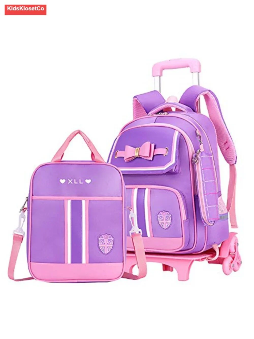 Rolling Backpack for Girls Kids Wheeled Bookbag with Lunch Bag Trolley School