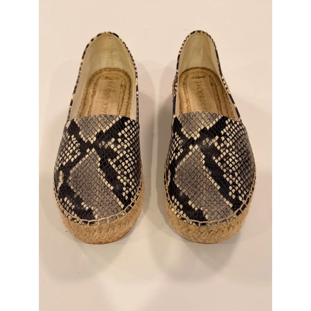 Jack Rogers Snakeskin Print Espadrille Flats Grey Black Slip On Shoes 6.5
