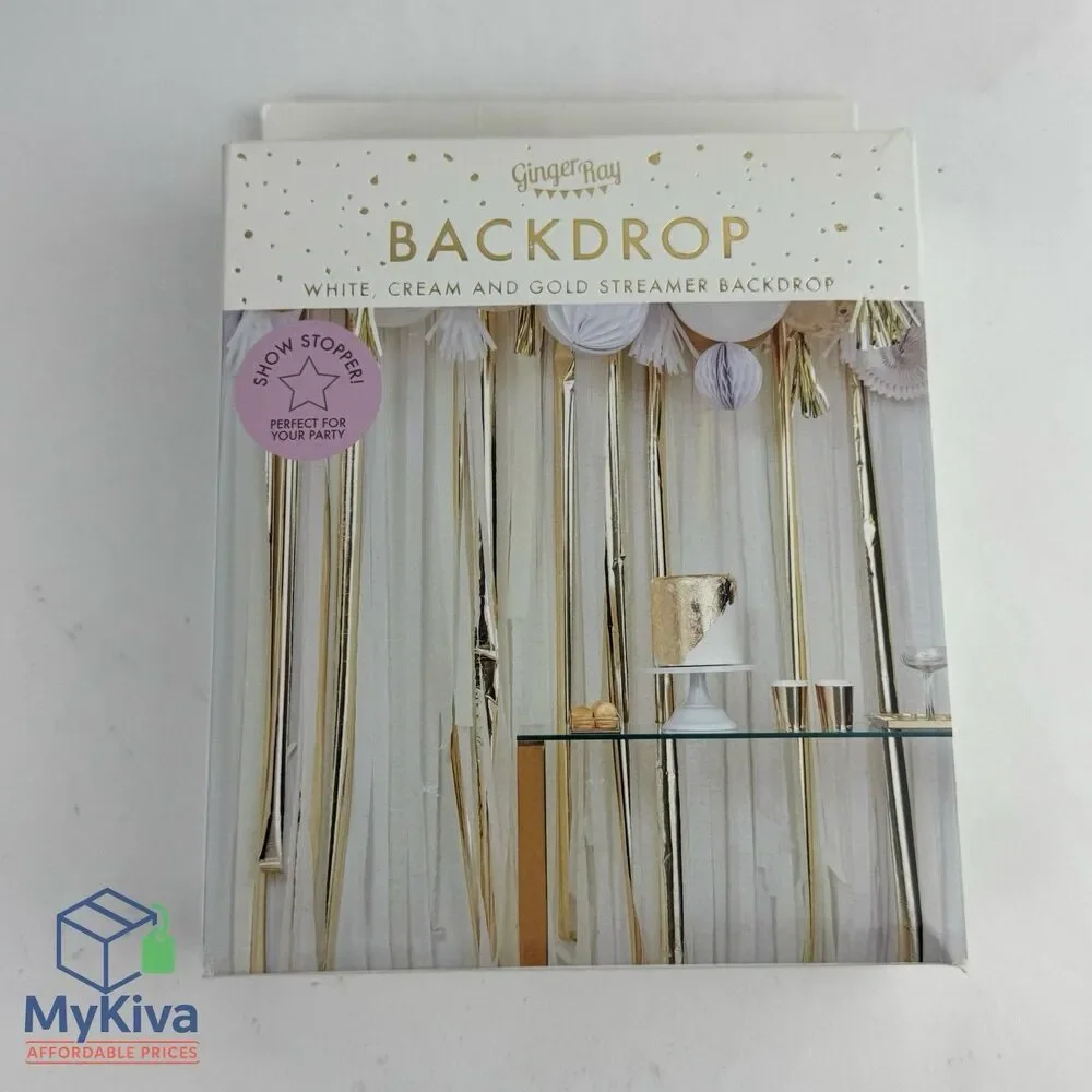Ginger Ray Backdrop White Cream Gold Metallic Streamer Party Mix It Up