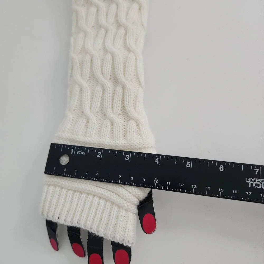 Cable Knit Long Arm Warmers‎ Fingerless Gloves Thumb Hole NEW