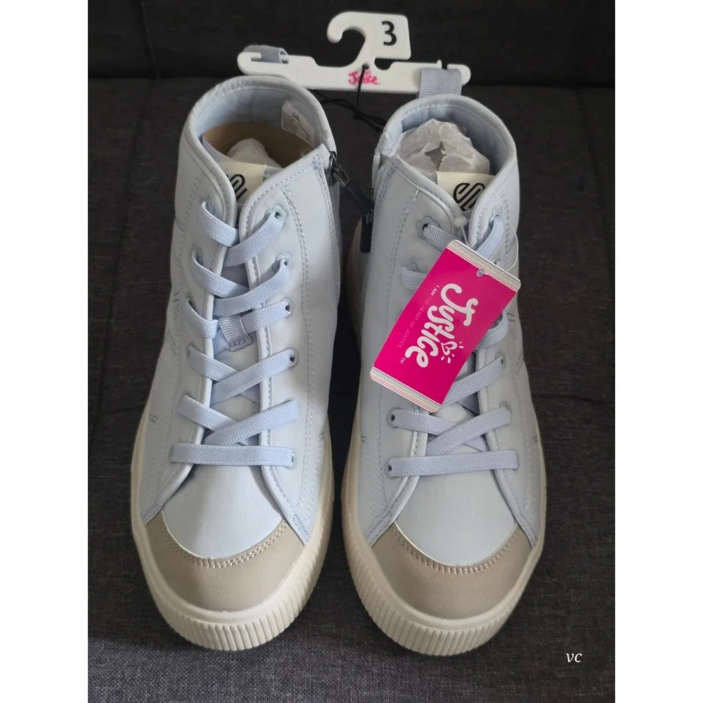 itle NWT Justice Girls Light Blue High Top Sneakers  Size 3  Side Zip