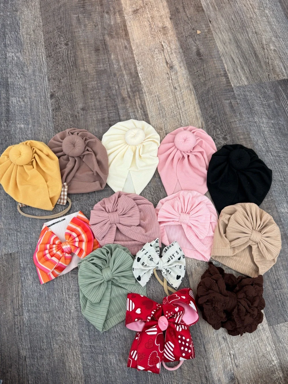 Girls Ribbed Bow Turban Headband Pink Black Beige Bow Lot Bundle