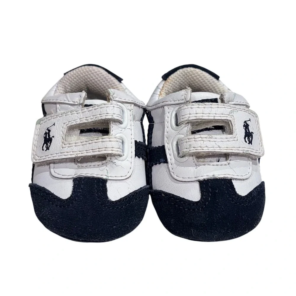 Polo Ralph Lauren Greenwich EZ Baby Shoes White Navy Leather Suede Crib‎ Size 1
