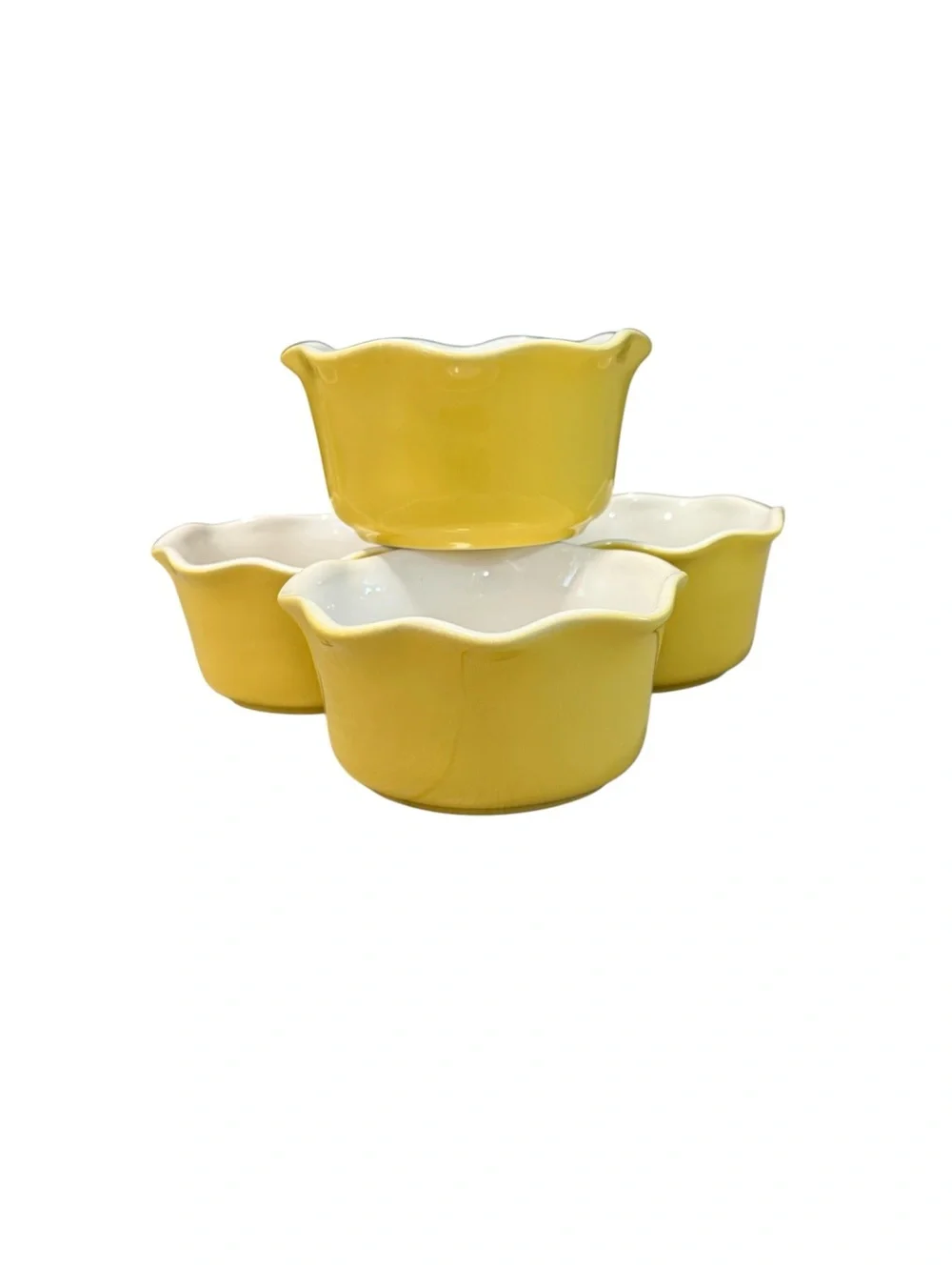 Crate & Barrel Yellow Ruffled Ramekin Bowls Made in Portugal Set of 4 Cottagecor