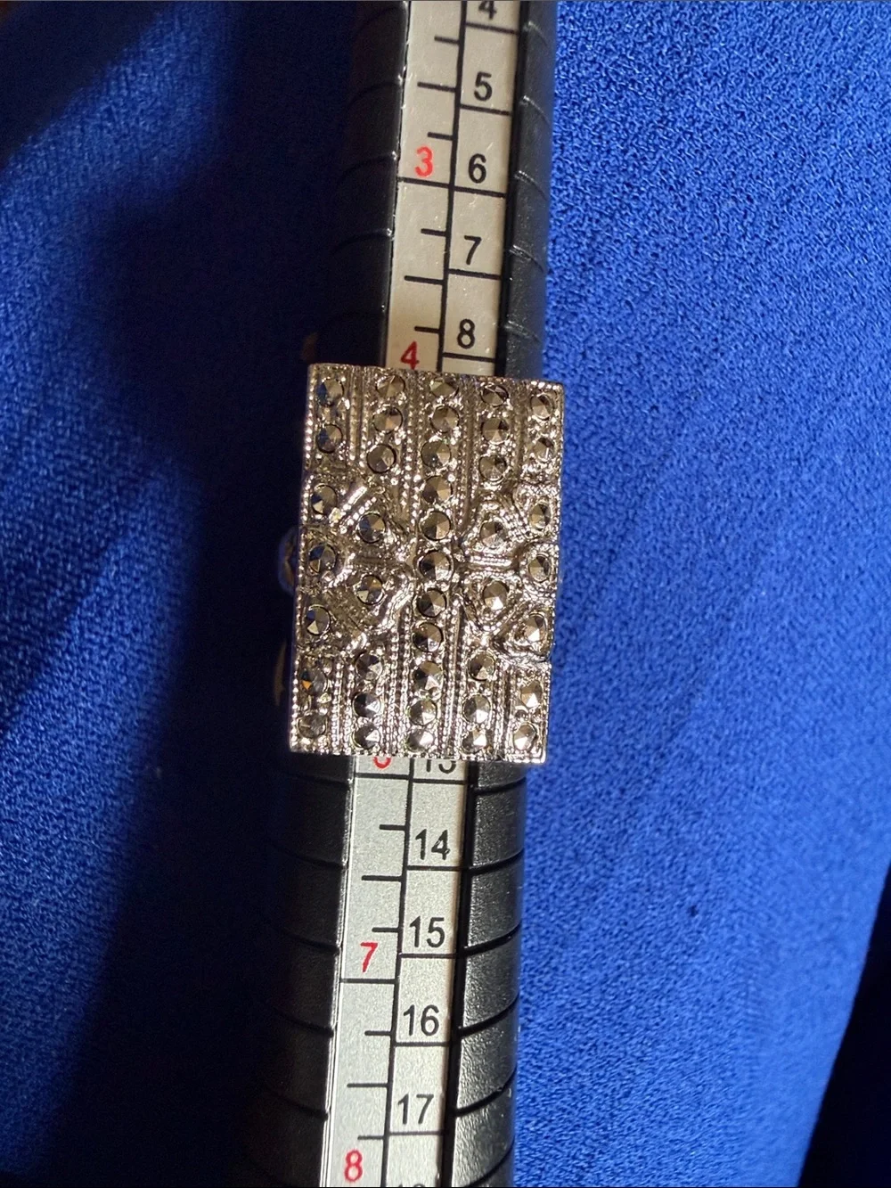 Vintage marcasite Silver-Tone Rectangular Statement Ring - Sterling  NOS