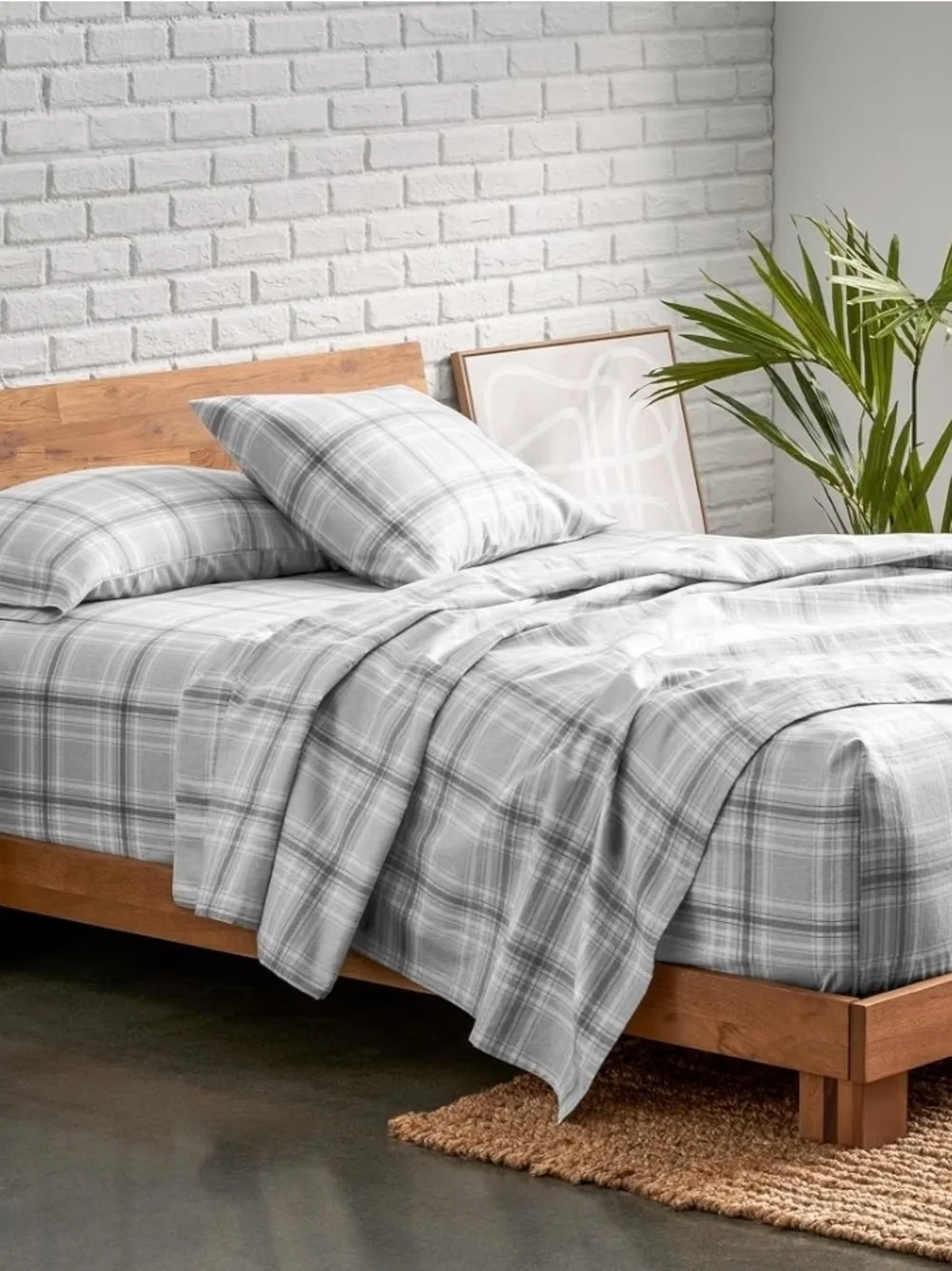 Bare Gray Plaid Bedding Set Queen Size