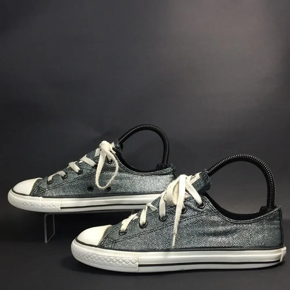 Converse All Stars Metallic Silver/Gray Herringbone Low Top Sneakers Junior Sz 4
