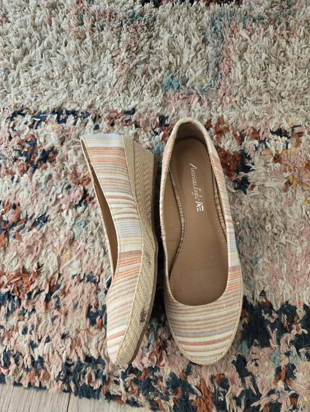 American Eagle Striped Espadrille Wedge Flats Multicolor Size 7.5