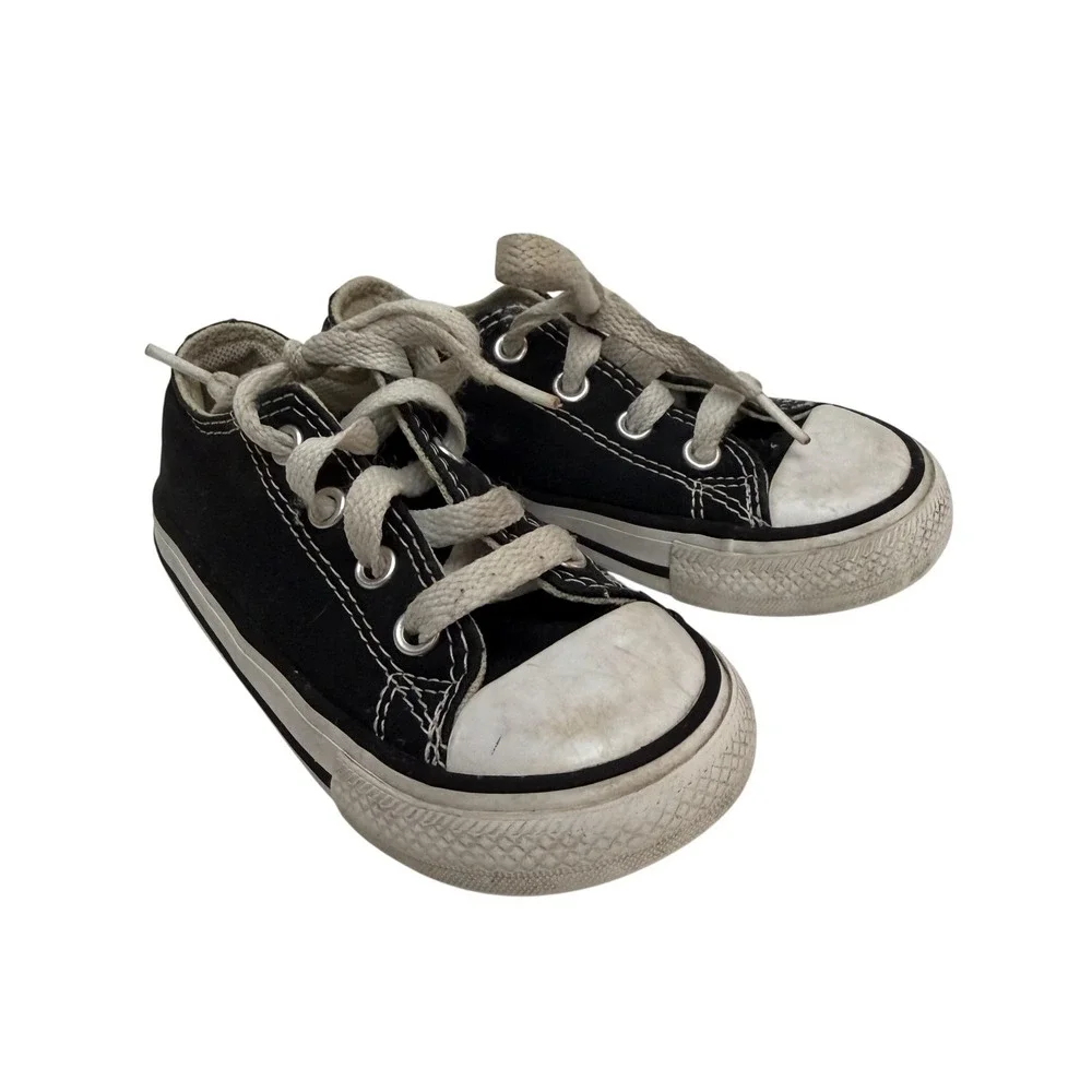Converse All Star Shoes Boys Size 7 Black Canvas Low Top Sneakers 7J235