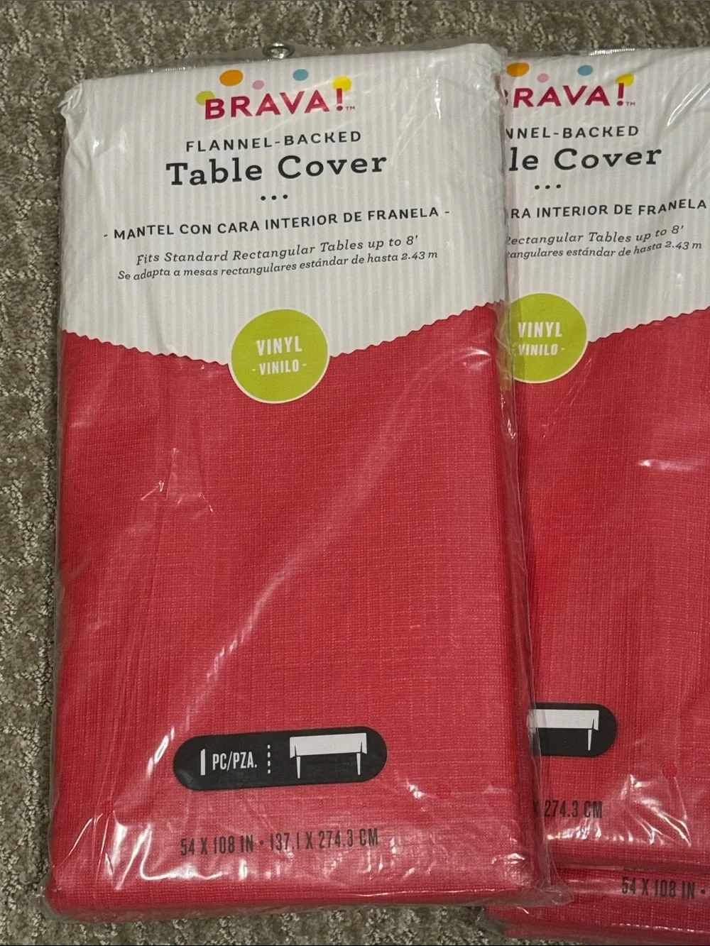 Red Flannel-Backed Vinyl Table Cover- total of 4