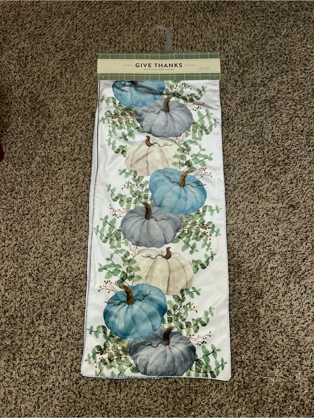 Give Thanks Blue & Gray Pumpkin Table Runner