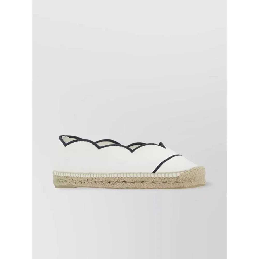 Castaner Womens Canvas Scalloped Espadrille Flats Cream Navy Blue Square Toe 36