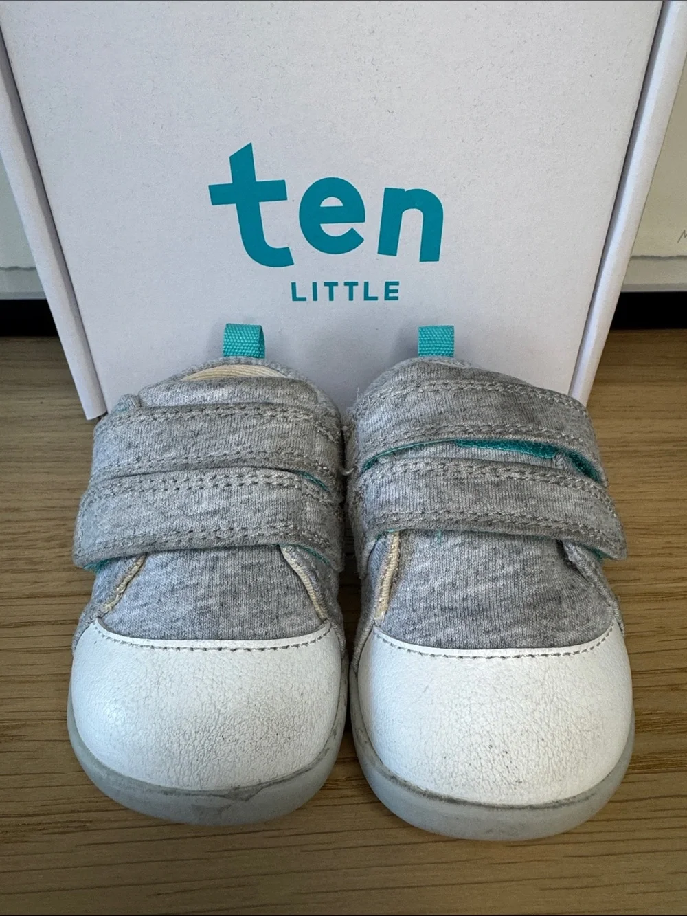 Ten Little Gray & White Baby Velcro Sneakers