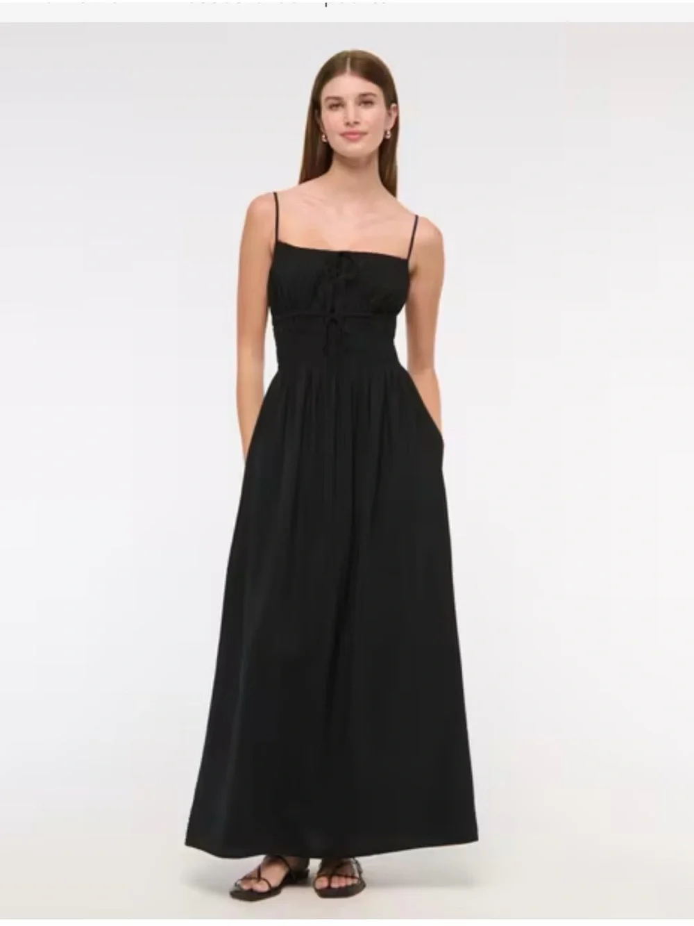 Abercrombie & Fitch Black Spaghetti-Strap Maxi Dress with Smocked Bodice