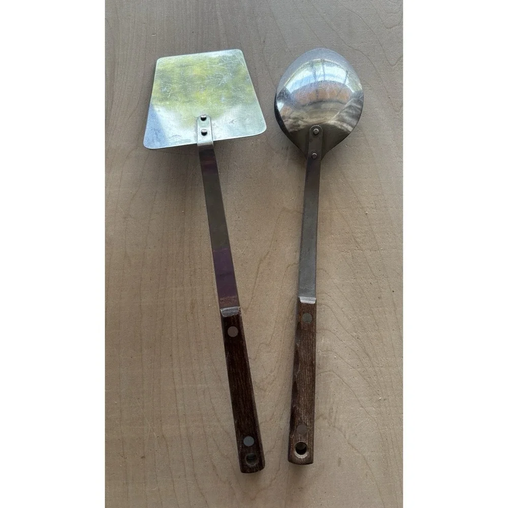Vintage Spatula + Serving Spoon Stainless Steel Taiwan 12-13