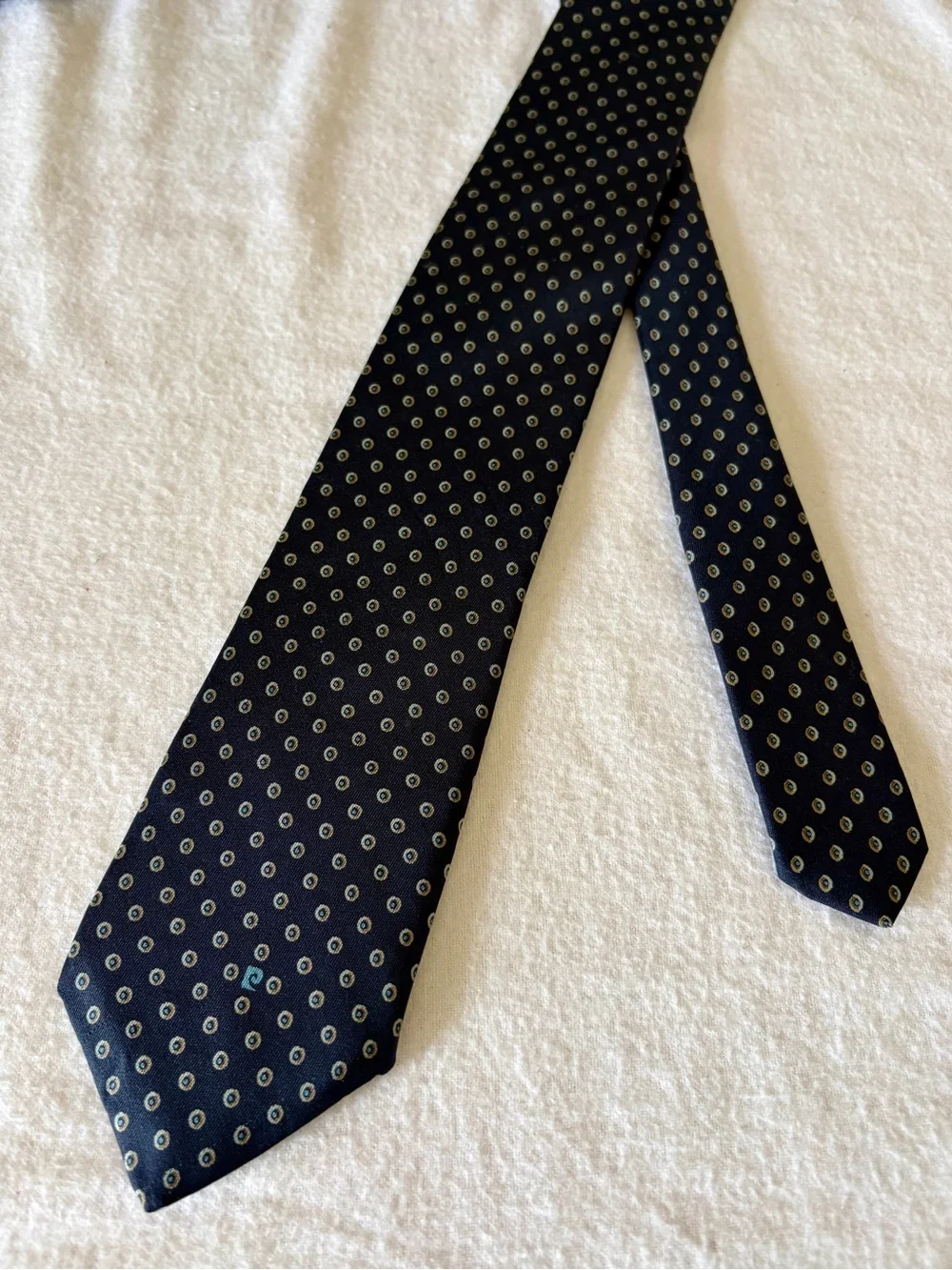 Vintage Pierre Cardin Navy Silk Tie with Small geometric Dot Motif EUC